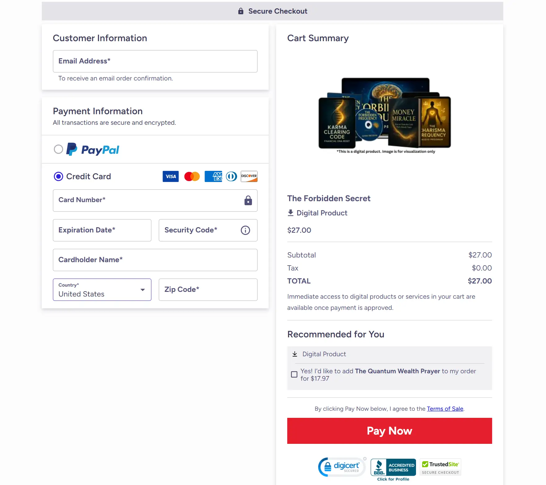 The Forbidden Secret Checkout Page